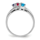 14k White Gold Genuine 3 Stone Mother's Ring - 7 / Genuine